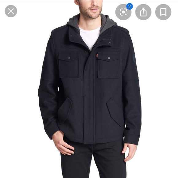 levi's men's wool blend military jacket with hood